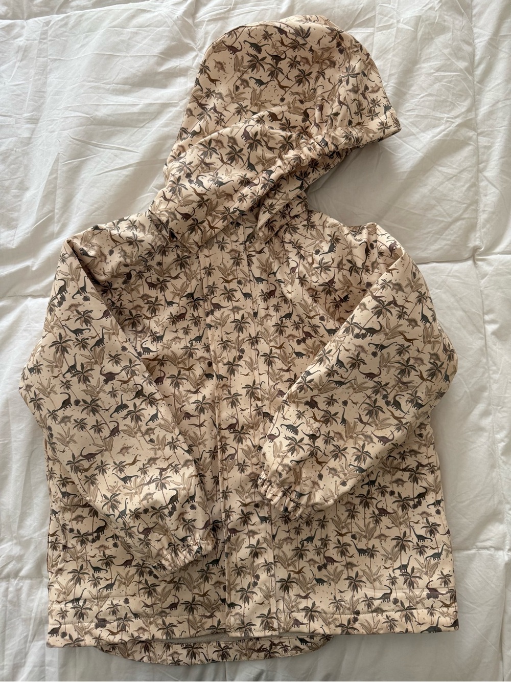 Kids Beige Palm-Print Hooded Jacket